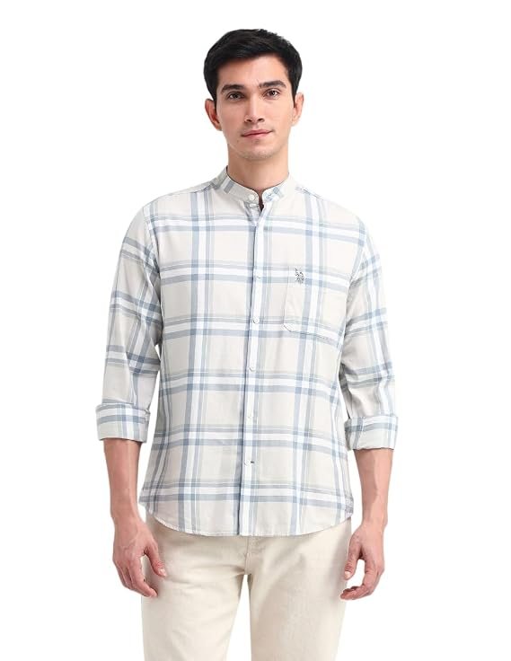 U.S. POLO ASSN. Men's Pure Cotton Regular Fit Grid Tattersall Checked Shirt